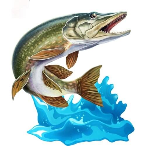 Cool Jumping Northern Pike Walleye Fish Wall Art Stationery Car Sticker Decal for Car Bike Motorcycle Room Apply To Car Window