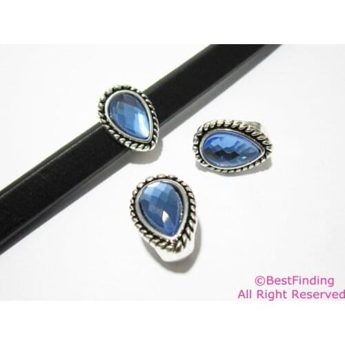 Licorice leather findings Light blue heart rhinestone leather slider -LR64