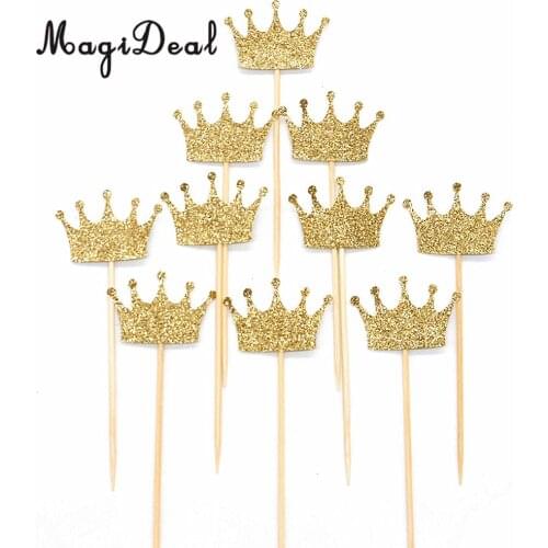 MagiDeal 20/40 Pcs Glitter Paper Crown Shape Cake Topper Pick Wedding Party Favor Decoration Accessories