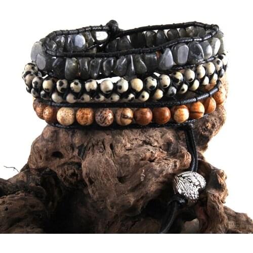 RH Fashion Boho Jewelry Natural Stone Jaspers Strands Beaded Wrap Bracelets Bohemian Jewelry DropShipping