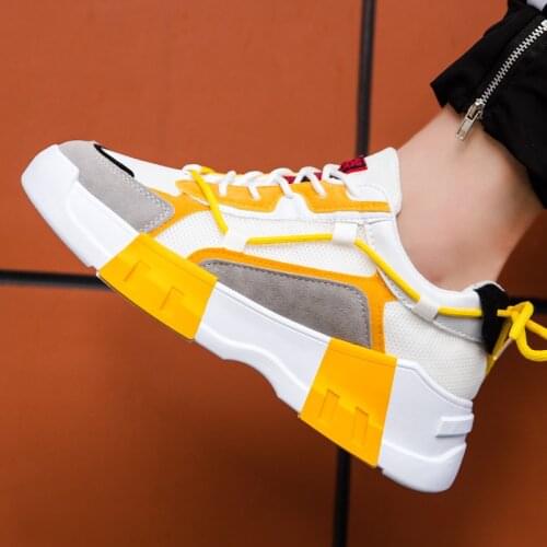 Male Increased Skateboarding Shoes , Personalized Yellow Rope Decor Casual Shoes , Mesh Sport Shoes , Size 39-44