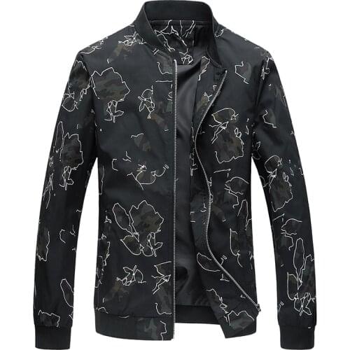 2020 mens Brand new spring jacket Baseball collar personalized print Polyester jacket young men Windbreaker Zipper Coats Outwear