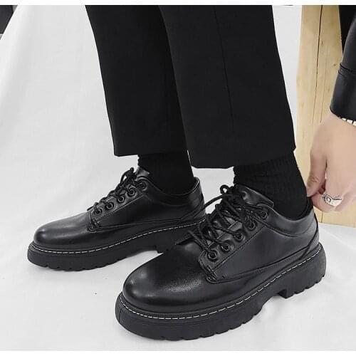 Autumn Men Small Leather Shoes Black All-match Low-top Shoes Lace-up Mens Shoes Casual Wear-resistant Zapatos Para Hombre