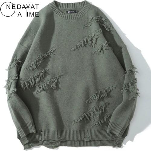 Hip Hop Sweaters Punk Hole Knitted Sweater Jumpers Streetwear Harajuku 2021 Men Fashion Casual Pullover Tops Coats Clothing Male