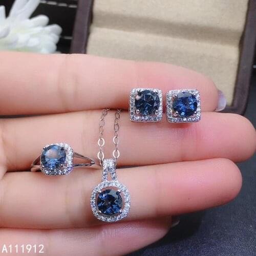 KJJEAXCMY fine jewelry natural topaz 925 sterling silver women pendant necklace chain earrings ring set support test noble