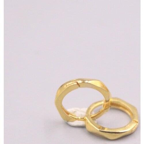 Real 18K Rose Gold Earrings For Women Carved Section Surface Real Gold Hoop Earrings 10mmDia Gift Small Circle Gift