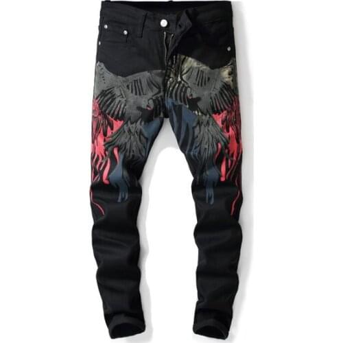 Cheap jeans men biker jeans men trousers male denim pants Personal digital printing masculino motorcycle fashion designer