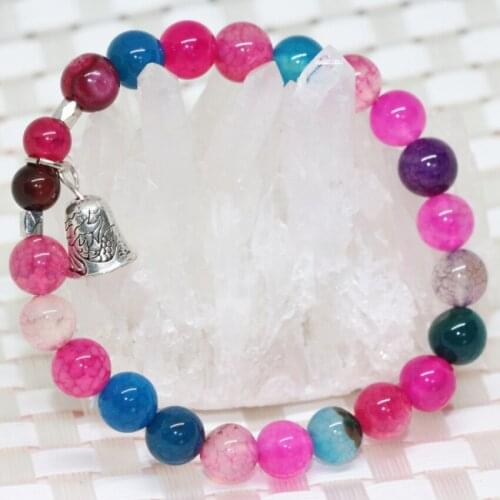 New arrival natural rainbow popcorn agat onyx carnelian 8mm round stone beads bracelet for women charms jewelry 7.5inch B2008