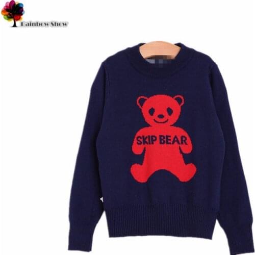 New Boys Autumn Spring Winter Cute Red Cartoon Bear Full Pullover Sweater Children Sweaters Quality Cotton Sweater