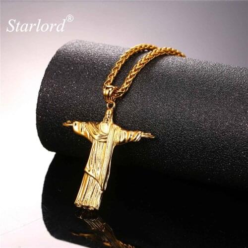 Starlord Cristo Redentor Rio Brazil Christ The Redeemer Necklace Stainless Steel/Gold Color Cross Chain For Men/Women GP2425