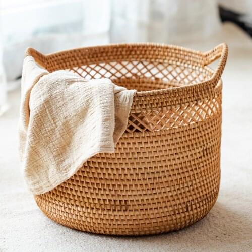 Rattan Woven Storage Bags Dirty Clothes Large Round Handmade Multifunctional Storage Basket Reusable Panier Home Products DG50K