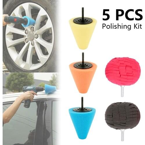 5pcs Wheel Hub Polish Buffing Shank Polishing Sponge Cone Metal Foam Pad Car maintenance Automobile Cleaning Tool