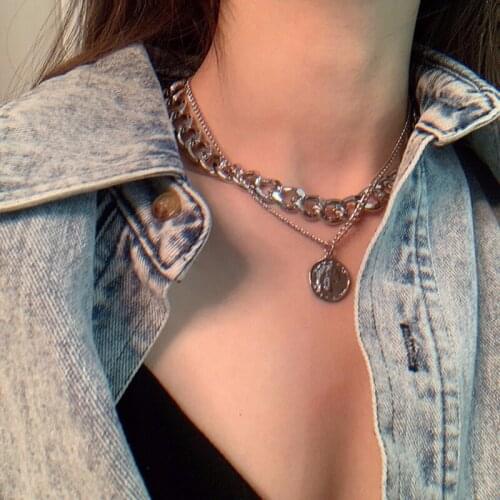 Simple Exaggerated Metal Pendant Thick Chain Necklace Women Fashion Personality Double Layer Clavicle Chain Necklaces Jewelry