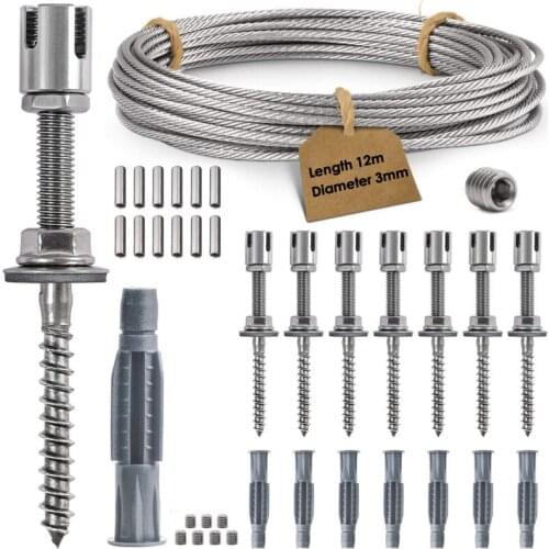 Stainless Steel Trellis Plant Climbing Green Wall Mesh Professional Complete 8 Halters 12m Wire Rope Mesh for Plant Climbing Kit