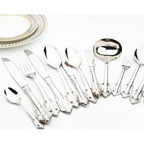 Sliver 14 Pcs of Nordic Palace Hollow Carved Tableware Western Tableware High Grade 304 Stainless Steel Vintage Western Relief