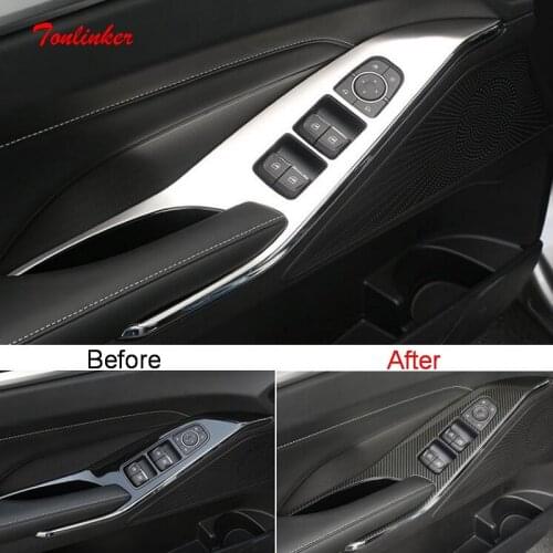 Tonlinker Interior Car Windows Control Panel Cover Sticker For GWM HAVAL H6 2021 Car Styling 4 PCS Stainless Steel Stickers