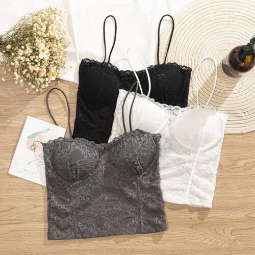 Summer Crop Top White Lace Cami Women Tank Top French Bralette Beauty Back Lace Tops Lingerie Women Underwear Padded Camisole
