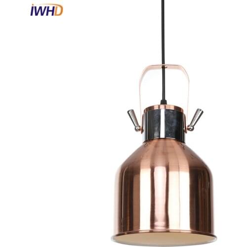 IWHD Vintage Nordic Pendant Lamp LED Iron Red Bronze Pendant Lights Industrial Loft Hanging Light Fixtures For Home Lighting