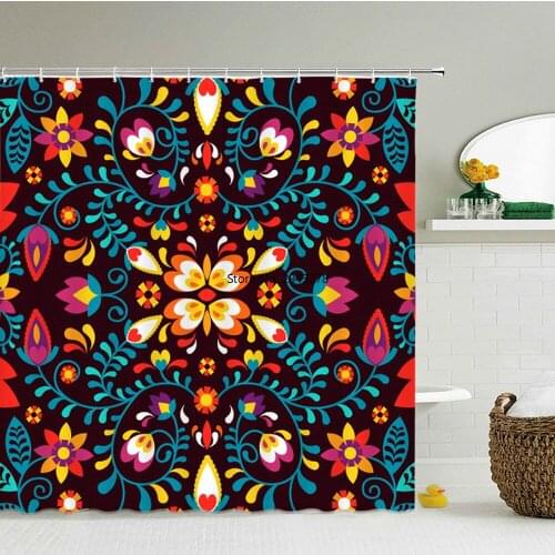 Indian Bohemian Shower Curtains Waterproof 3d Bathroom Curtain Large Size 240X180cm Decoration With Hooks Boho Shower Curtain