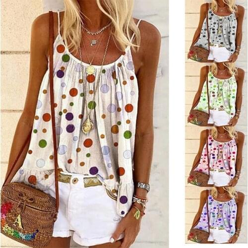 Lady Polka Dot Printed Camis Top Tank Sleeveless Women New Ladies Butterfly Tank Female Girls Star Vest T-shirt Dropshipping