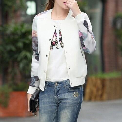 Casacos Femininos Curtos Plus Size S-3XL Casual Women Spring Autumn Baseball Jackets Flower Floral Print Patchwork Coats