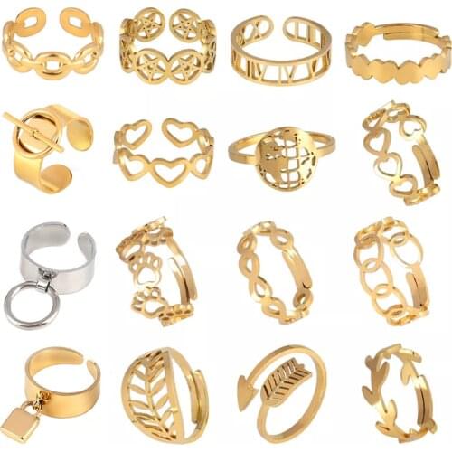Punk Stainless Steel Rings Women Chain Rings Open Rings For Women Geometric Rings Heart Ring Ring Steel Ring Women Rings Jewelry