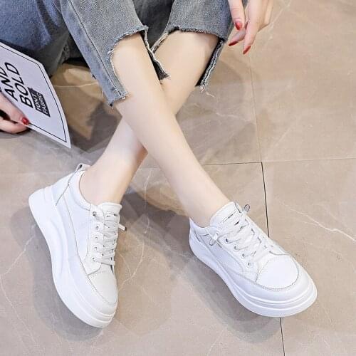 2021 Fashion White Breathable Net Sneakers Women Low-Heel Flat Platform Lace-Up Fashion White Shoes Zapatos De Mujer