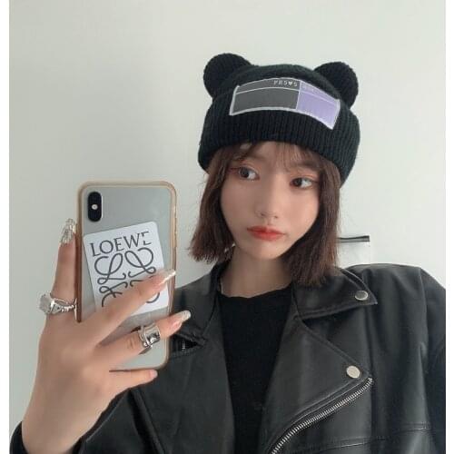 Winter Black Hats Unisex Funny Mask Hat Handmade Artificial Wool Knit Bonnet Halloween Party Bear Ski Cycling Mask Beanie Caps