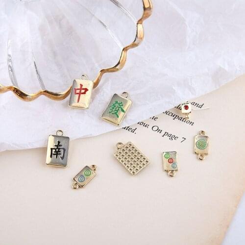 10pcs 2020 Wholesale Creative Fun Alloy Drop Oil Mahjong Pendant Tweezers Stud Earrings For Women Material Jewelry Accessories