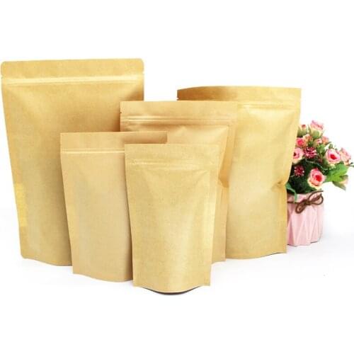 Ferimo 100pcs Kraft paper self supporting ziplock bag red dates snack food packaging bags dog food dried fruit tea pouch bags