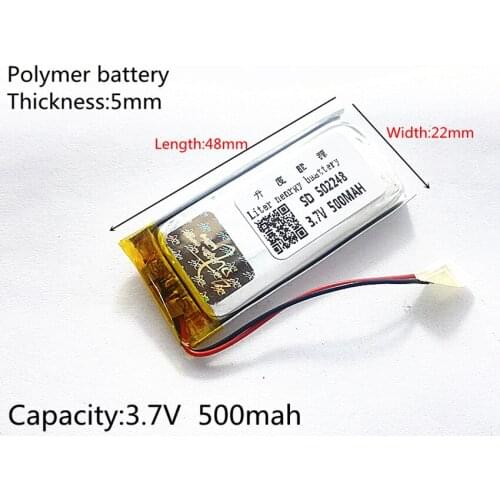 3.7V 500mAh 502248 Lithium Polymer Li-Po li ion Rechargeable Battery cells For Mp3 MP4 MP5 GPS PSP mobile bluetooth