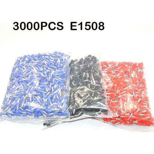 4000PCS 16AWG 1.5mm2 Red Blue White Black Insulated Wire Crimp Connector E1508 Insulated Cord End Terminal Wire Ferrules