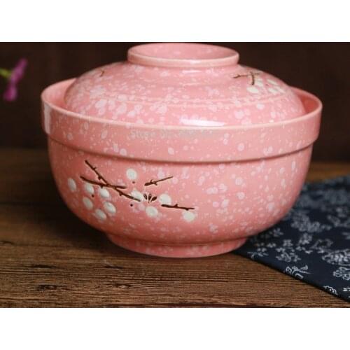 6.5 Inch Japanese Creative Hand-painted Ceramic Tableware Cover Bowl Household Instant Noodle Bowl Insulated Soup Bowl with Lid