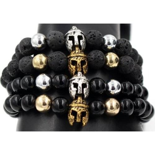 8mm jfh3 gold silver Copper cz zircon cubic zirconia elastic adjusted Charm nature stone helmet agate Onyx Bracelet