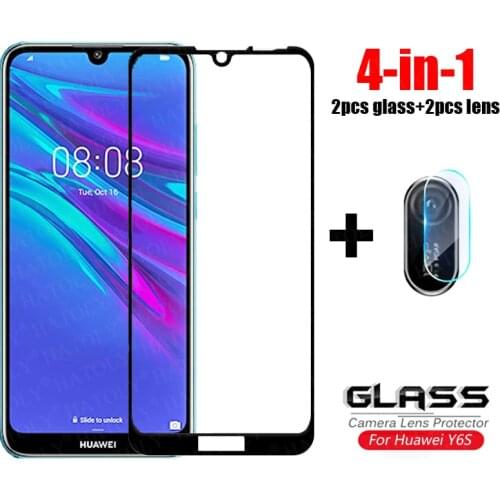 4-in-1 For Glass Huawei Y6S Y9S Y8S Tempered Glass Y9 Y5 Y7 2019 Y5p Y6p Camera Lens Screen Protector Film Glass For Huawei Y6S