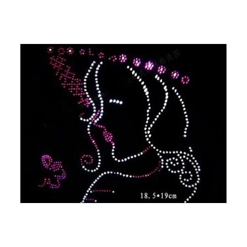 Free ship!12pc! Hot pink smiling girl hot fix rhinestone,heat transfer design rhinestone motif,embellishment for garment