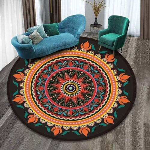 Bohemian Round Carpet Mandala Ethnic Style Big Carpets Retro Living Room Coffee Table Home Washable Non-slip Floor Mat