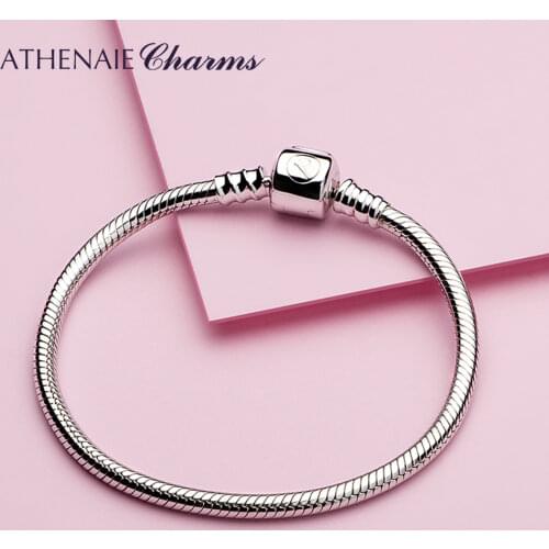 ATHENAIE 925 Sterling Silver Snake Chain Bracelet Charms Bracelets Fit European Charm Bead for Women & Men DIY Jewelry Gift