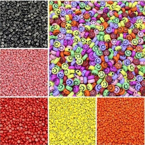 100pcs/Lot 7mm Oval Shape Acrylic Spaced Beads Smile Face Beads For Jewelry Making DIY Charms Bracelet Necklac