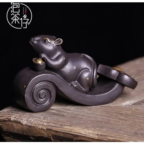 Yixing purple sand pet tea tray furnishing articles mice tea to keep Chinese zodiac handmade tea play kungfu tea set