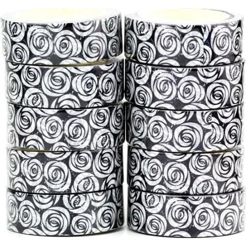 NEW 10pcs/Lot Decorative Black and White Roses Washi Tapes for Scrapbooking Bullet Journal Adhesive Masking Tape Cute Stationery