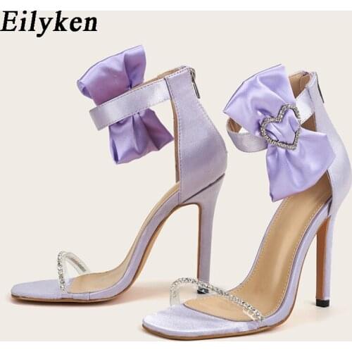 Eilyken PVC Transparent Crystal Rhinestone Sandals Women Fashion Ankle Heart Buckle After Zip Stiletto Heels Wedding Shoes