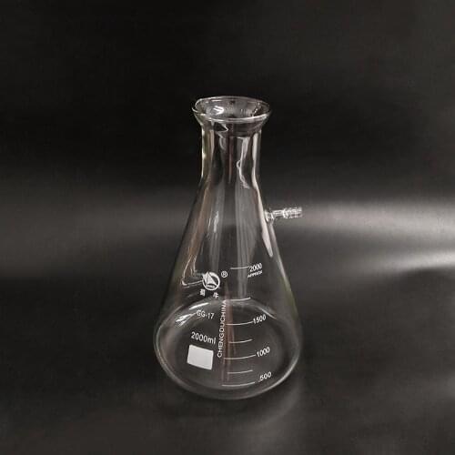 Filtering flask wide spout with graduations,Capacity 2000ml,Triangle flask with tubules,Filter Erlenmeyer bottle