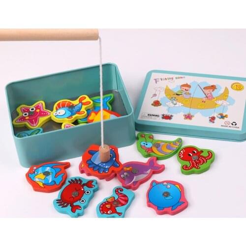 NEW Free Drop Shipping Magnetic Wooden Baby Fishing Toy Kids Simulation Ocean Intellectual Fish Game gift for kids children