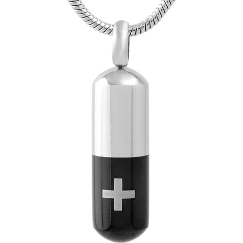 IJD9727 Engraved Cross & Capsule Cremation Ashes Keepsake Jewelry 316L Stainless Steel Memorial Urn Pendant Necklace With Funnel