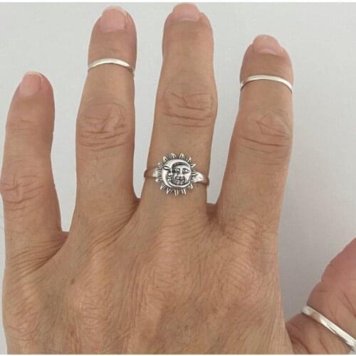 Vintage Punk Sun Moon Rings For Women Knuckle Unisex Trendy Finger Ring Stainless Steel Jewelry Anniversary Best Friends Gifts