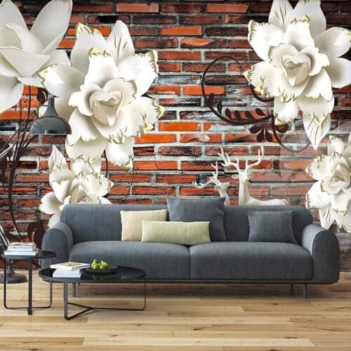 Milofi custom 3D wallpaper mural stereo flower embossed red brick living room bedroom wall decoration wallpaper mural