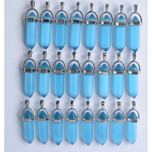 2020 Fashion good quality cat eye stone pillar charms point chakra pendants for jewelry making 24pcs/lot Wholesale free shipping