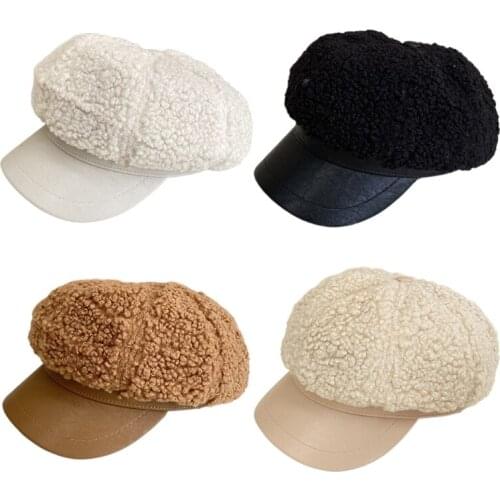PXPB Fashion Beret Solid Color Hat Outdoor Leisure Lamb Wool Hat Vintage Warm Octagonal Hat Classic Fall Winter