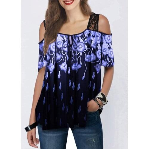 Korean Fashion Chiffon Women top tee Lace Short Sleeve Blue Women Shirts Plus Size Loose Womens Tops Blusas Femininas Elegante